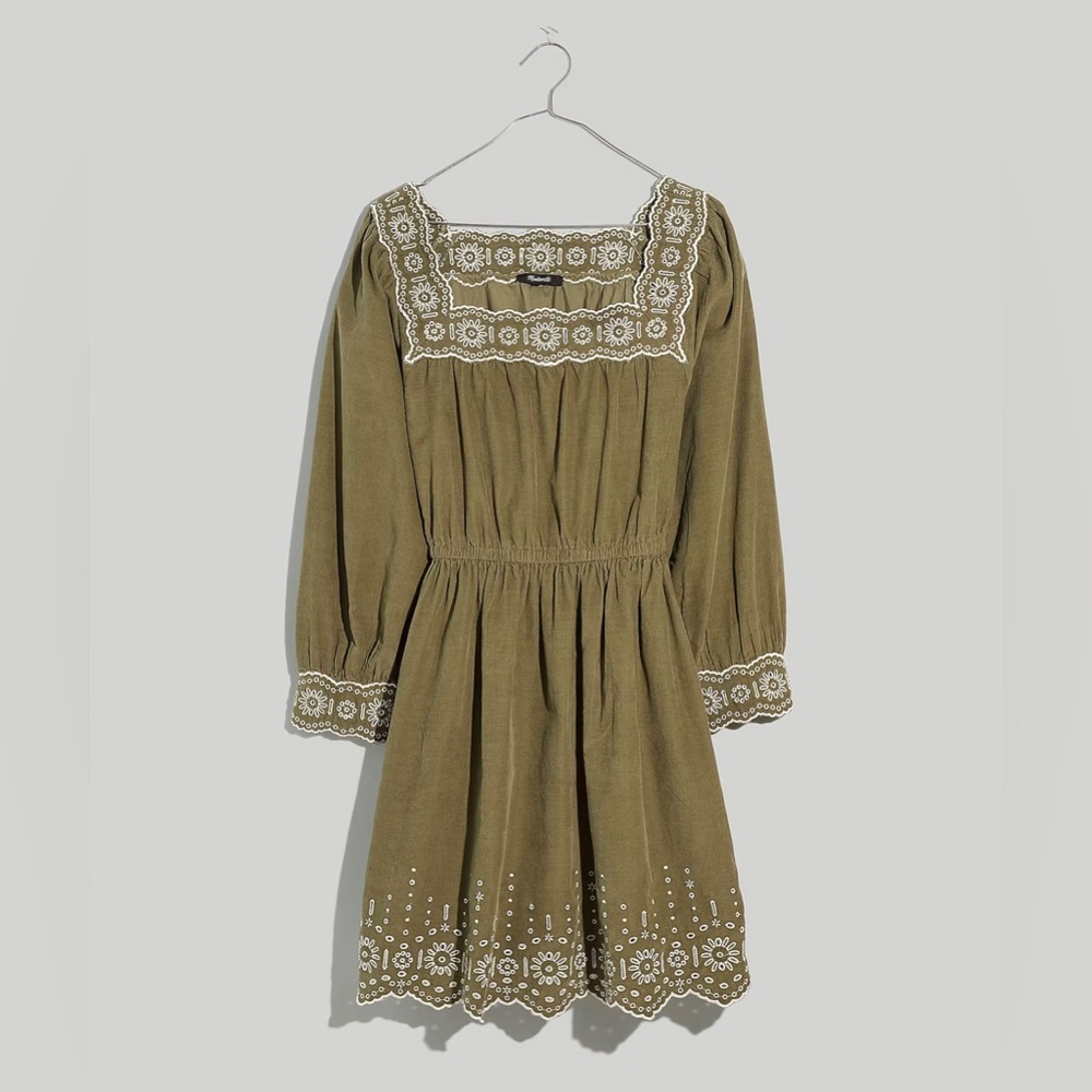 MADEWELL PREOWNED Petite Embroidered Corduroy Square-Neck Mini Dress